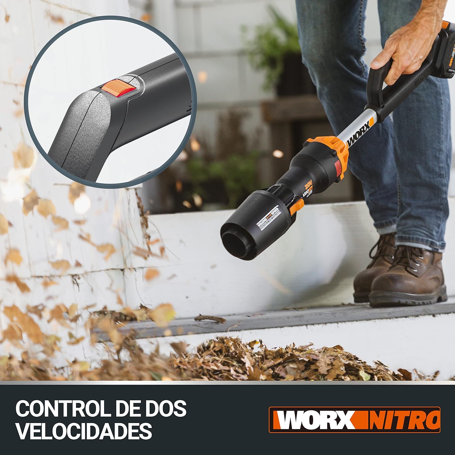 WORX WG543E Soplador de Hojas 20V-4Ah Nitro, superligero 1,7Kg, Motor brushless, 209Km/h, turbina Alto Volumen y Velocidad, para Limpieza de Jardines, Caminos y parcelas, Incluye batería y Cargador