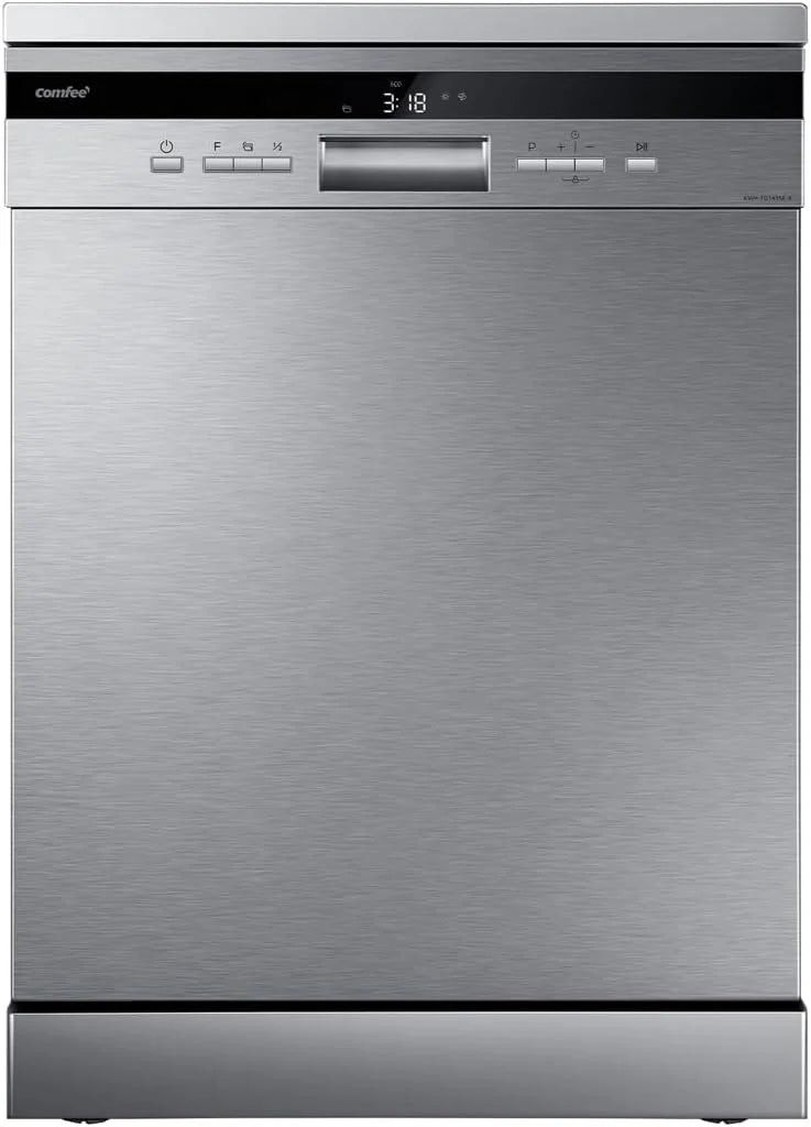 COMFEE CDWPF1201PS Dishwasher Free Installation, 60 cm, 12 Cutlery, Delayed Starting, Half Load Function, 72 °C Hygienic Wash, Flexible Baskets, Stainless Steel, 47 dB, Button Control