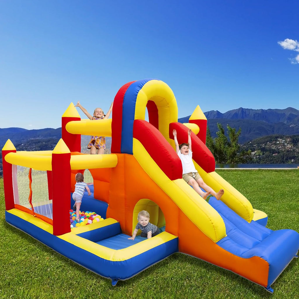 Castillo hinchable con soplador, paraíso Infantil con tobogán, para interiores, tamaño XXL, red de seguridad, certificado EN71, apto para 3-8 años