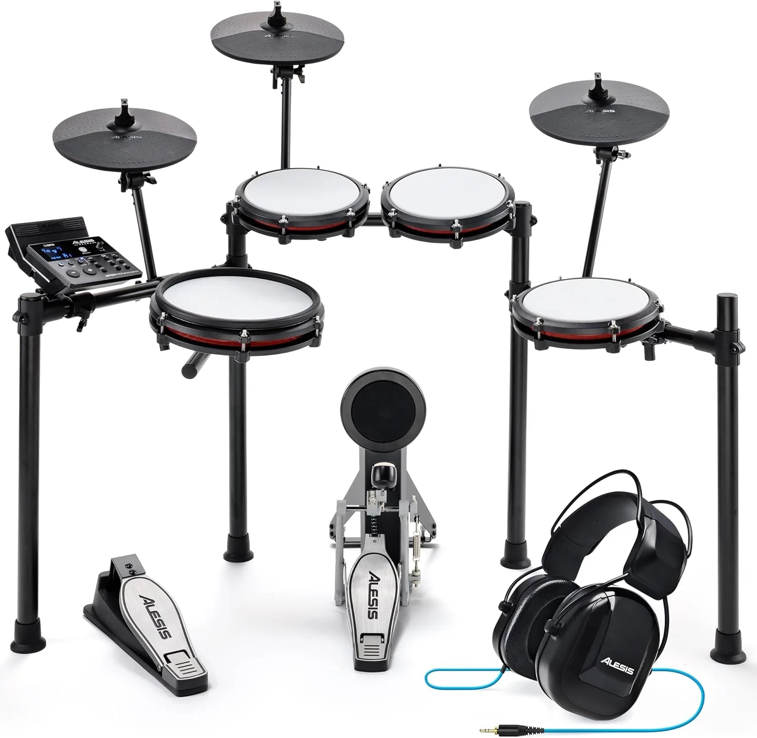 Alesis Nitro Max Kit - Compact Electronic Drum Kit with Silent Mesh Patches, 10" Dual Zone Box, Bluetooth, +440 BFD Sounds, Drumeo, USB MIDI, Bass Drum Pedal