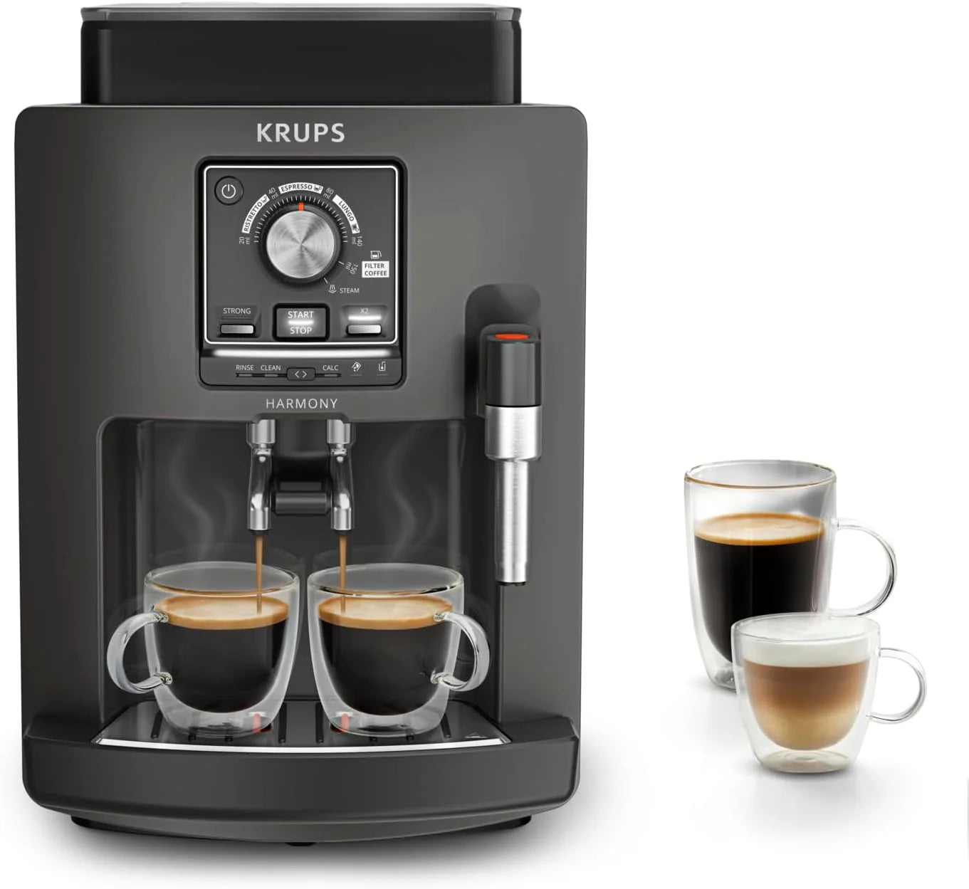 Krups Rome, Superautomatic coffee maker, Water tank 1.7 L, 3 temperature levels, 3 intensity levels, 15 bars, Metal conical grinder, Easy control panel, Black, EA810870