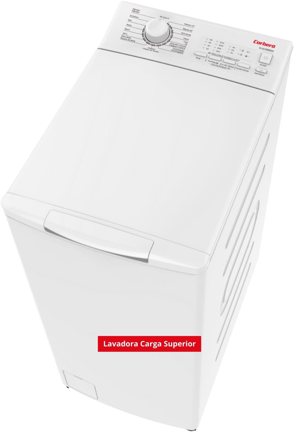 Corberó - Lavadora Carga Superior 6.5kg| CLACSM6524 | 1200 RPM | 16 Programas, Función Vapor, ECO, limpieza tambor| Inicio Diferido| Lavado Rápido | Planchado Fácil | Indicadores LED | Blanco