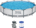 Bestway Steel Pro MAX Frame - Juego de Piscina con Bomba de Filtro, diámetro de 366 x 76 cm, Color Gris Claro, Redondo