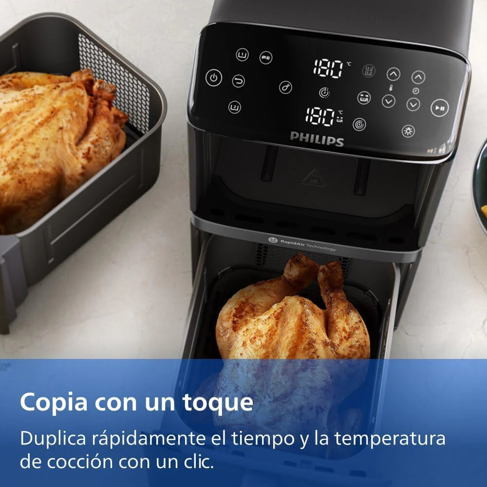Philips Airfryer Series 4000 Double Vertical Basket 10L – RapidAir Technology, Sync, 2 Baskets at Once, 45% Less Space, PFAS Free Ceramic Coating, Viewing Windows (NA460/00)