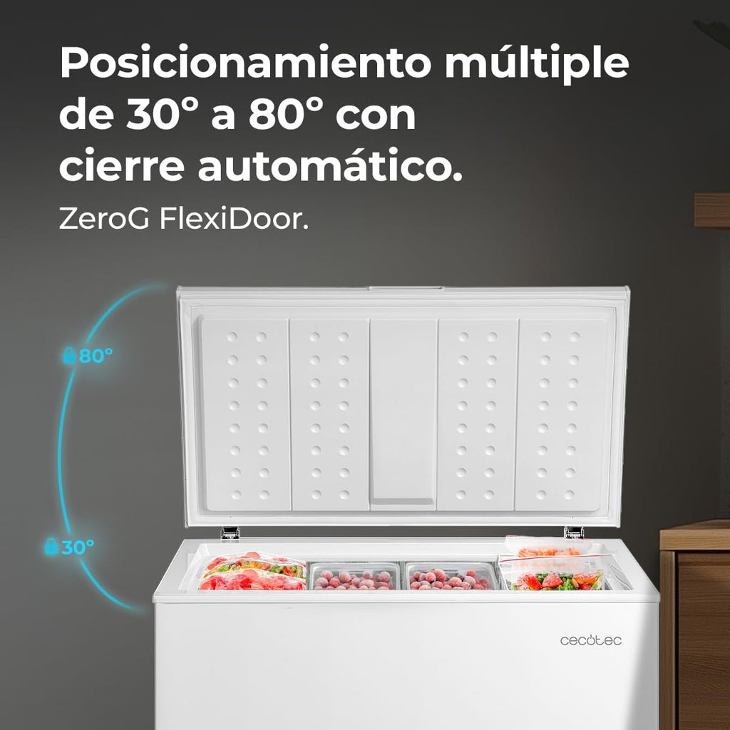 Cecotec Congelador Horizontal 198L Bolero CoolMarket Chest 198P White E. Cesta con Asas, Control Electrónico LED, UltraContact D-Cool, Dual Function, Puerta ZeroG (80º-30º), Fast Freezing, Compacto