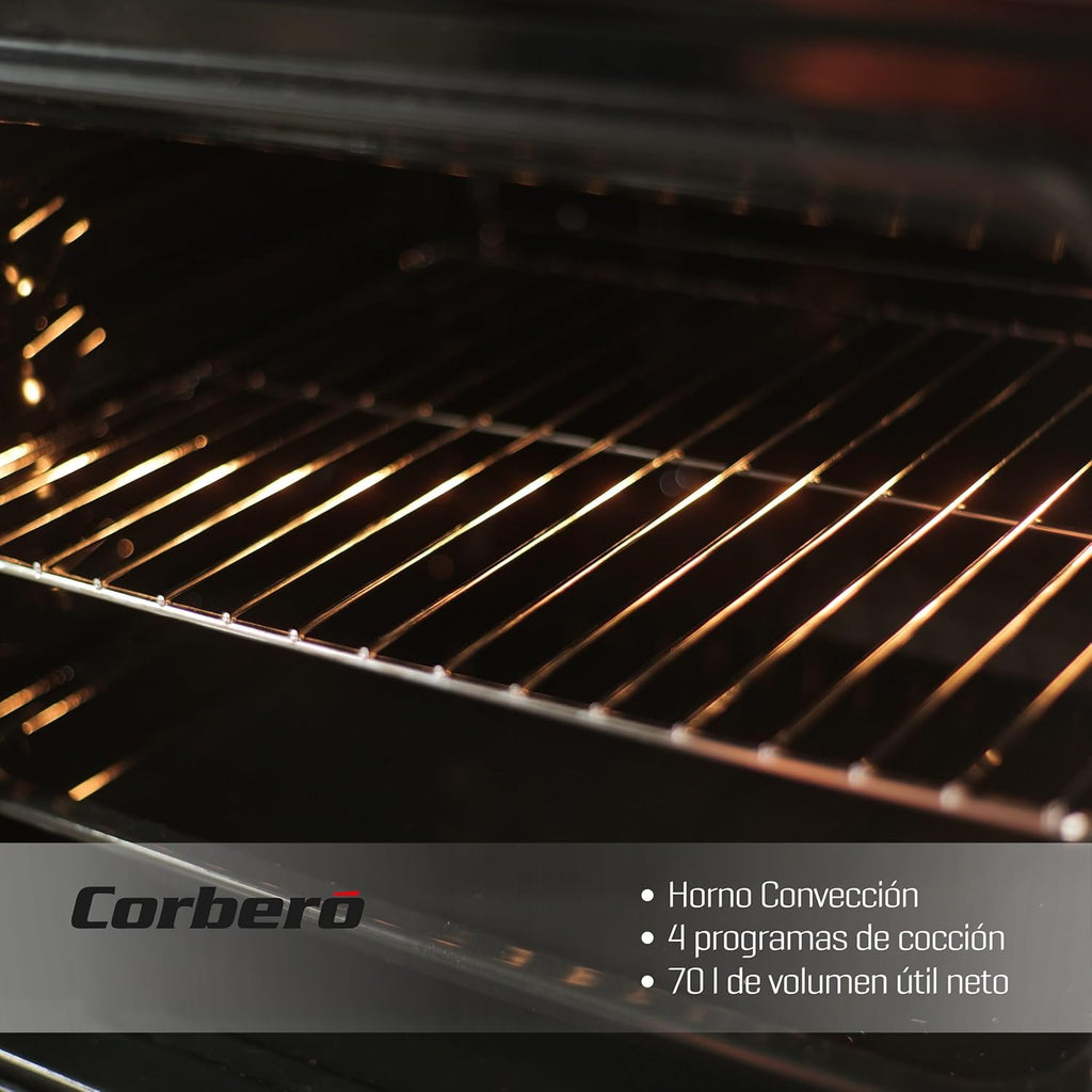 Corberó - Horno convección 70L | CCHM603X | 60x60x58 cm |Convencional con 4 Programas | Luz Interior | Limpieza Hidrólisis | Puerta Doble Cristal | 2100W | Negro perfil Inox