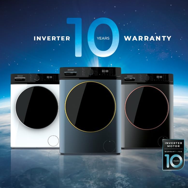 Cecotec Lavadora 10Kg Carga Frontal Bolero DressCode 10610 Inverter Steel A. 1400 RPM, Steam Max, Motor Inverter Plus, 15 Programas, OnSmart, Smooth Wash, Stop&Go, Goma Antibacteriana, Drum Clean