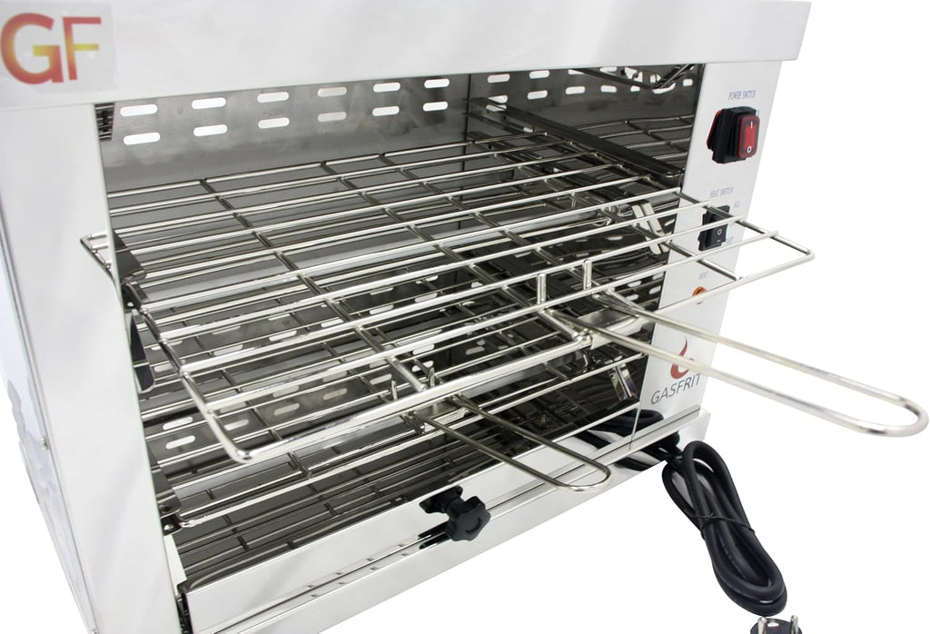 Tostador Eléctrico Industrial de Cuarzo 2 Plantas, 3000W, Acero Inoxidable, Parrilla y Bandeja Recogemigas Extraíbles, Uso Profesional Hostelería