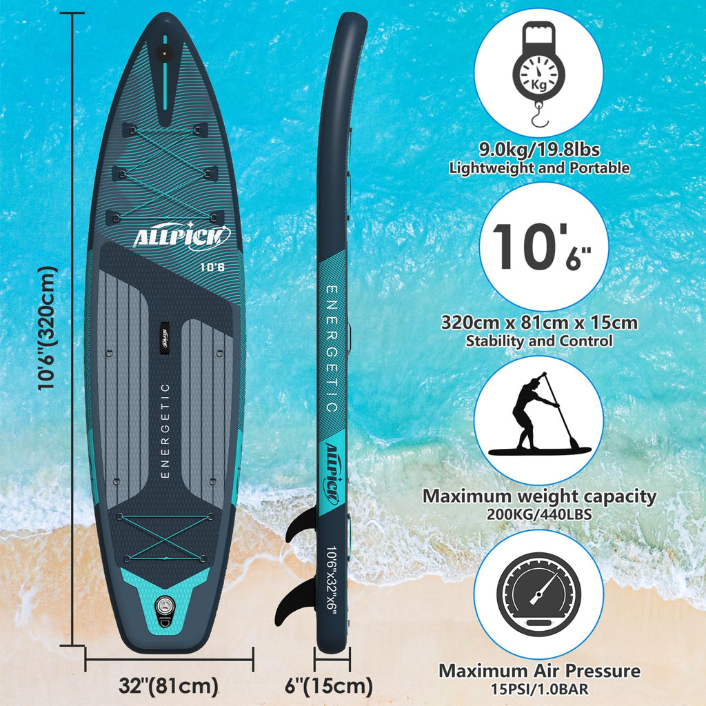 2026 Tabla de Paddle Surf Inflable ALLPICK Premium (Verde Premium) – Set Completo con Soporte Universal para Cámara, Remo Ajustable, para Principiantes y Avanzados, Capacidad 180 kg