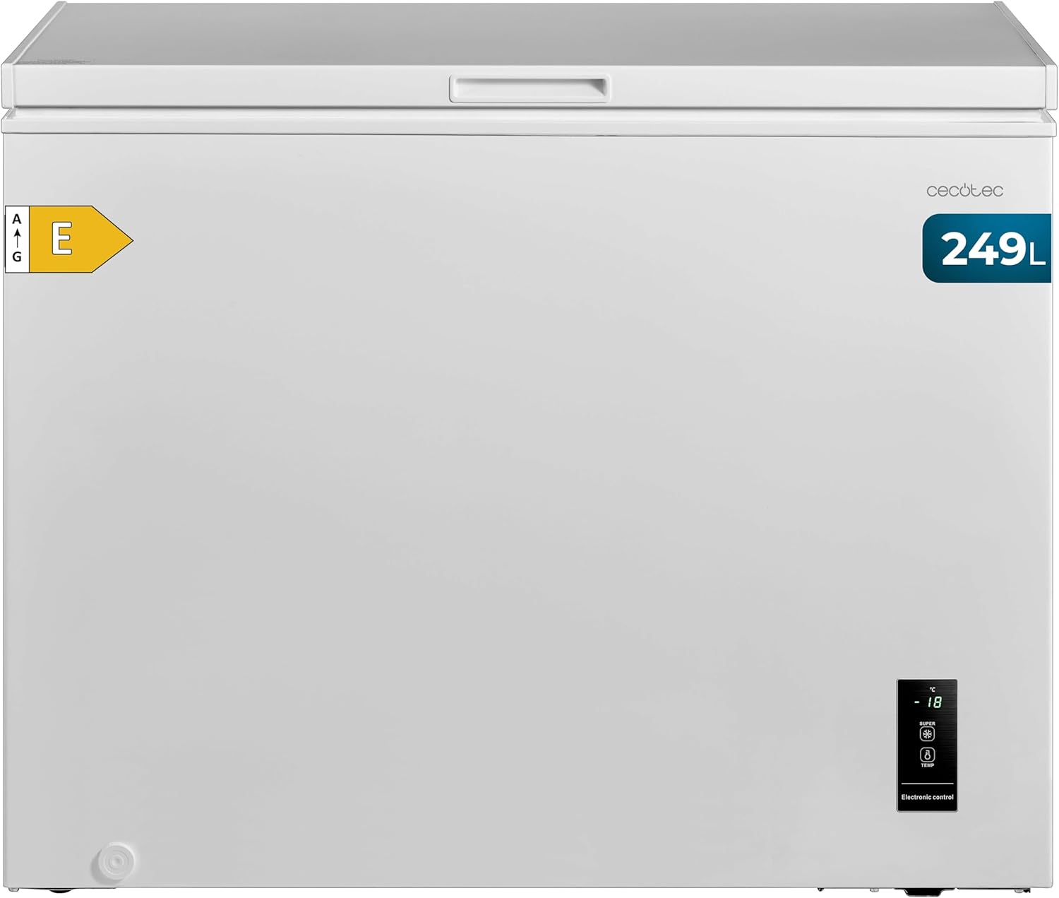 Cecotec Congelador Horizontal 249L Bolero CoolMarket Chest 249P White E. Cesta con Asas, Control Electrónico LED, UltraContact D-Cool, Dual Function, Puerta ZeroG (80º-30º), Fast Freezing, Compacto