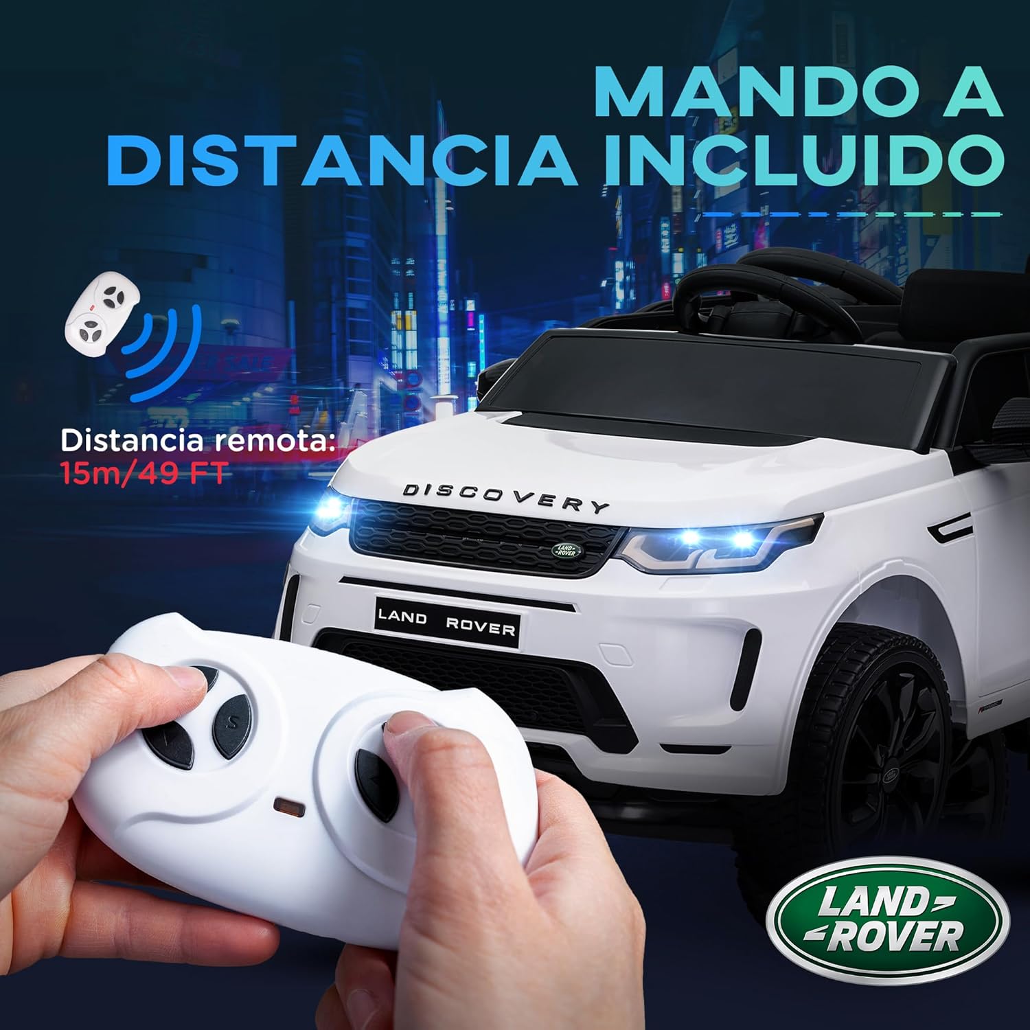 AIYAPLAY Coche Eléctrico para Niños de +3 Años con Licencia Land Rover Discovery Sport Carro Eléctrico Infantil con Batería 12V Mando a Distancia Arranque Lento Faros Bocina y Música Blanco