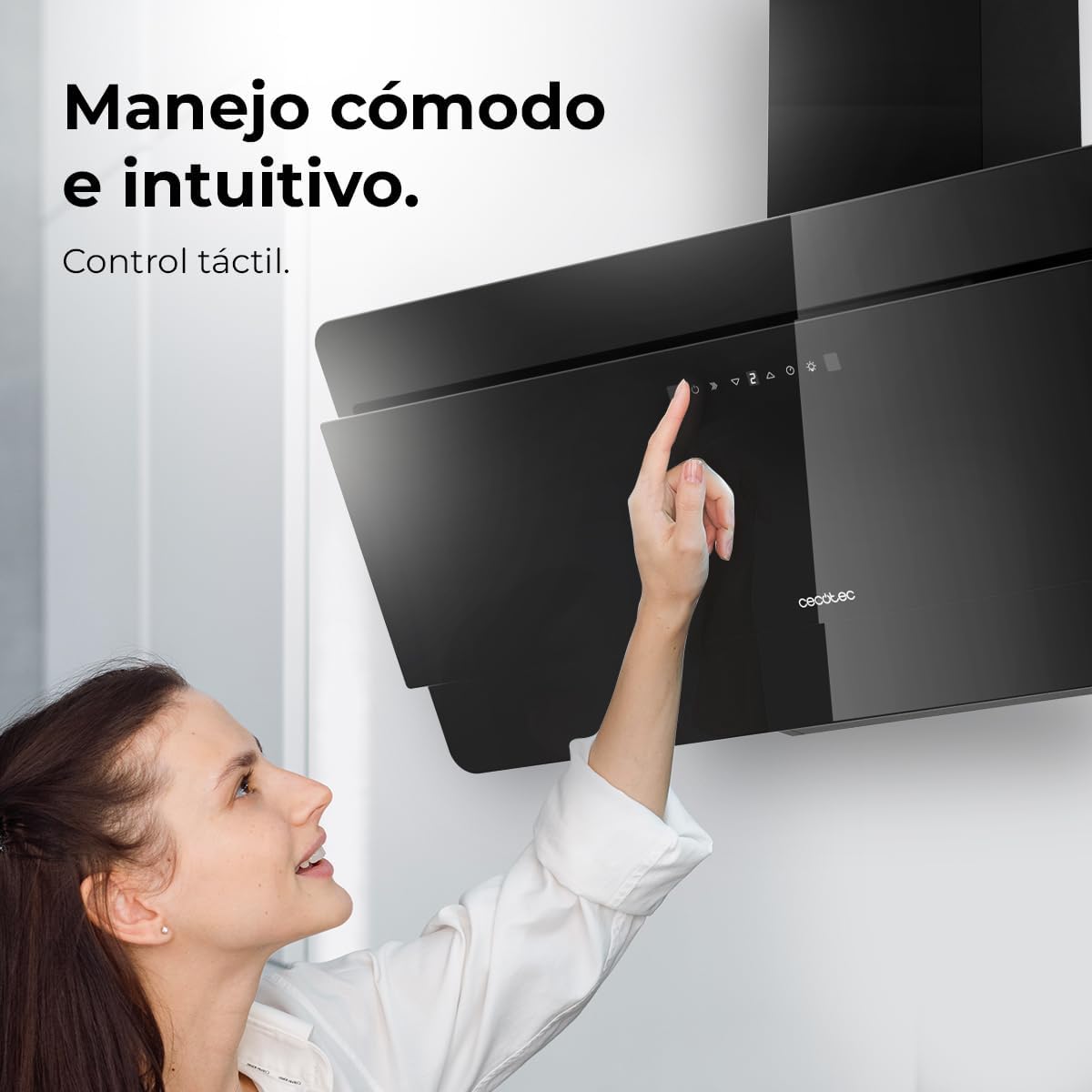 Cecotec Campana Decorativa 90 cm Flux Dt 908000 Glass Black A++. Vidrio Negro, 800M3/H de Potencia, Motor 210W, A++, Control Táctil, 3 Niveles + Booster, Hand Movement Control