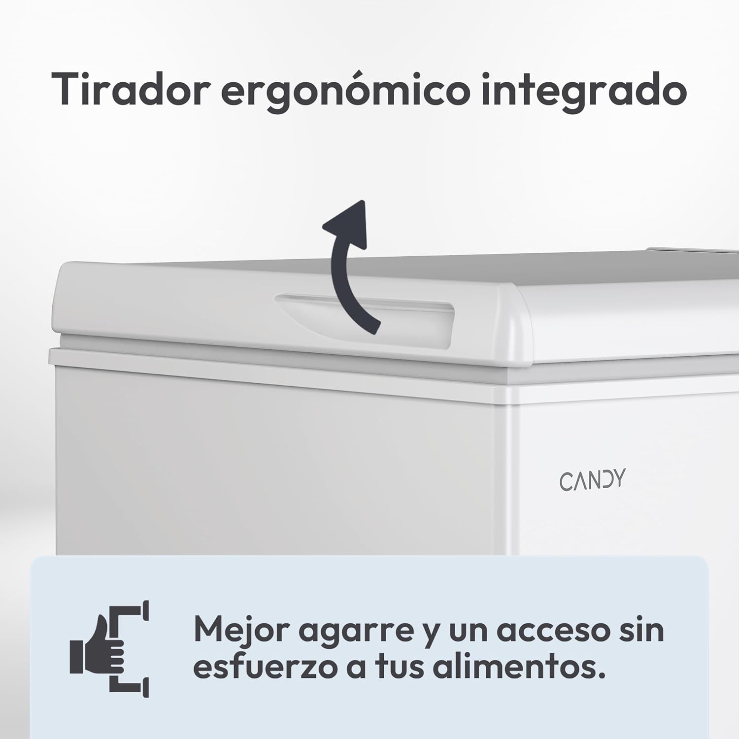 Candy CCHH 100E, Congelador Arcón Horizontal, Ancho 55CM, 97L, Tecnología Estática, 1 Cesto, Control Electrónico Externo, Indicador de Temperatura, Alarma Aumento de Temperatura, 39DB, Blanco