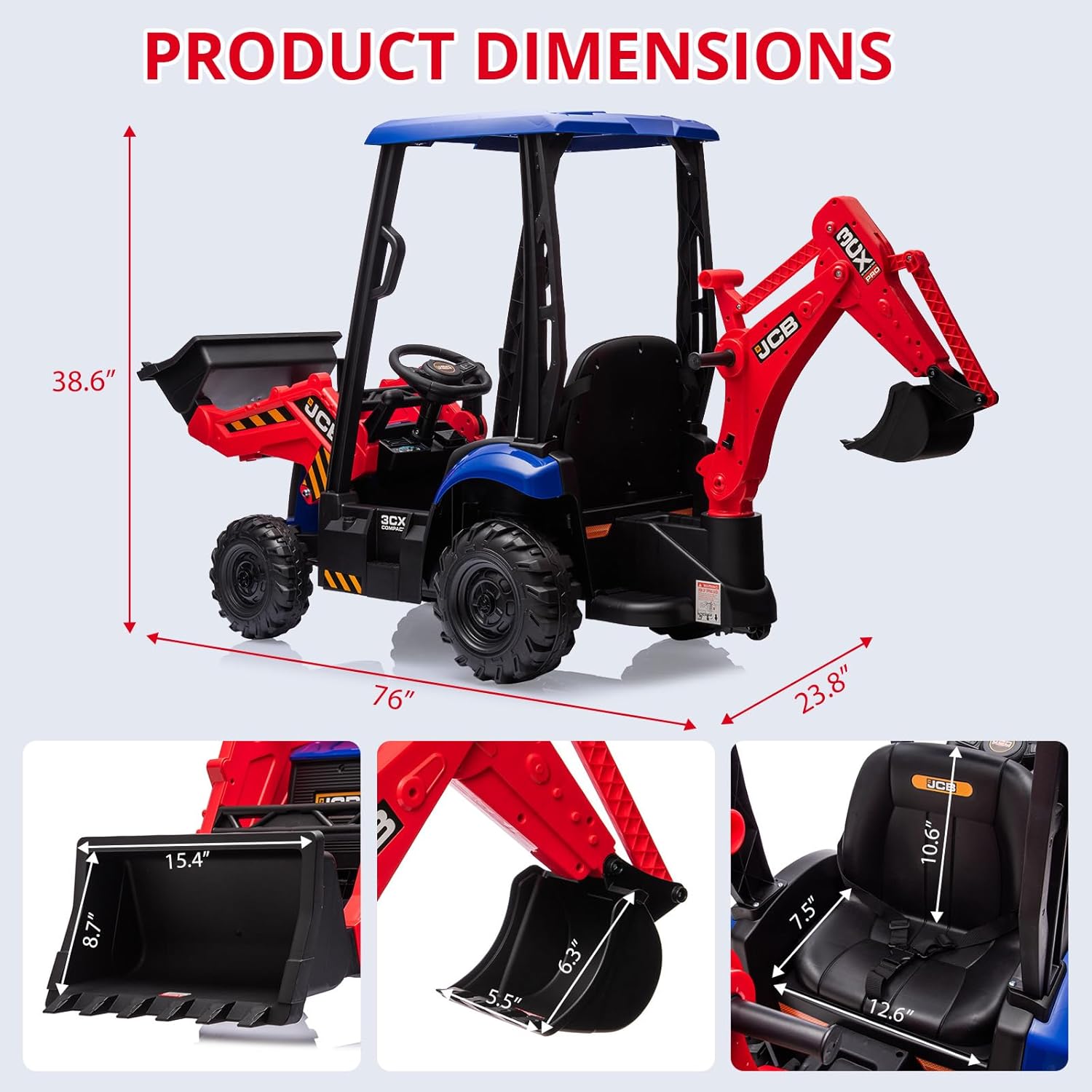 Tractor Eléctrico Infantil 4 En 1 De 12 V Con Excavadora/Buldózer/Techo Desmontable - Control Remoto Parental De 2.4 G, Bocina y Velocidad Ajustable (2-4 Km/h) - Juguete Seguro Para Niños De 3 Años En