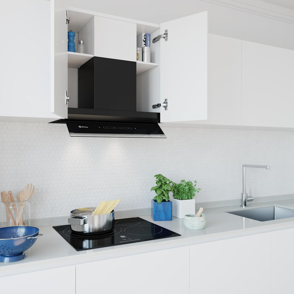 Balay – Campana Extractora Decorativa Integrable, 60 cm de ancho, 4 potencias de extracción, Instalación en Salida de Humos o Recirculación, Negro, 3BD967GN