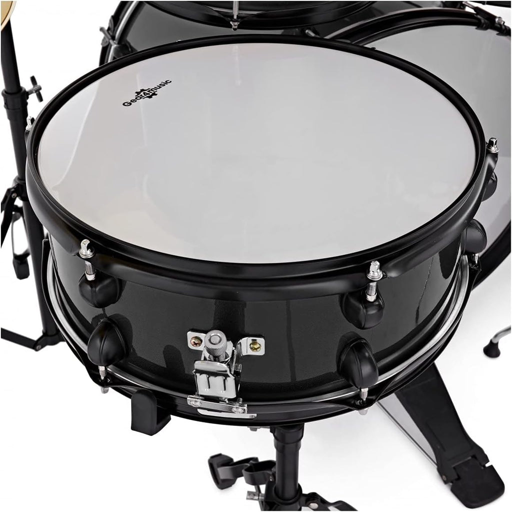 Gear4music BDK-1 Kit de Batería Compacta Completa para Principiantes - Batería Acústica de 5 Piezas, Platillos, Pedal de Bombo, Sillín y Baquetas - Negro