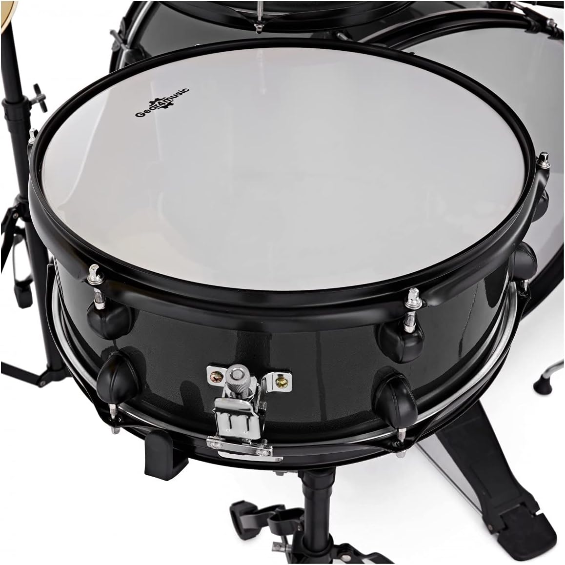 Gear4music BDK-1 Kit de Batería Compacta Completa para Principiantes - Batería Acústica de 5 Piezas, Platillos, Pedal de Bombo, Sillín y Baquetas - Negro