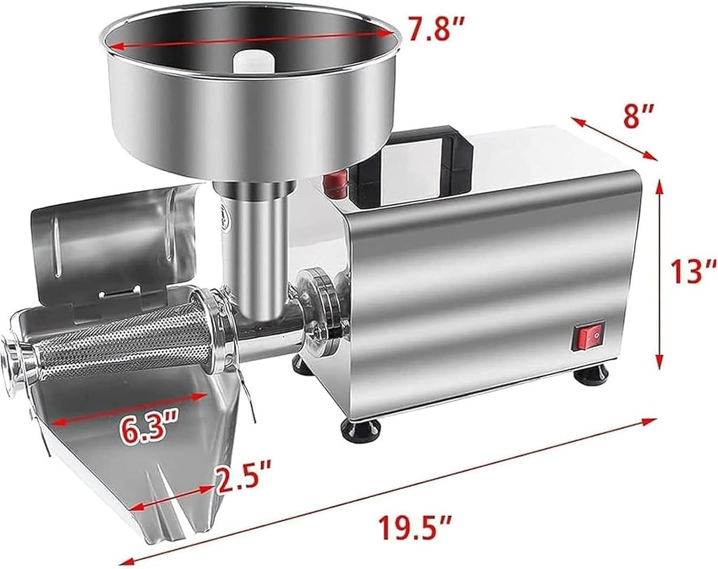 Prensa eléctrica de tomates y colador, procesador de alimentos comercial de acero inoxidable para salsa y jugo, 220 V