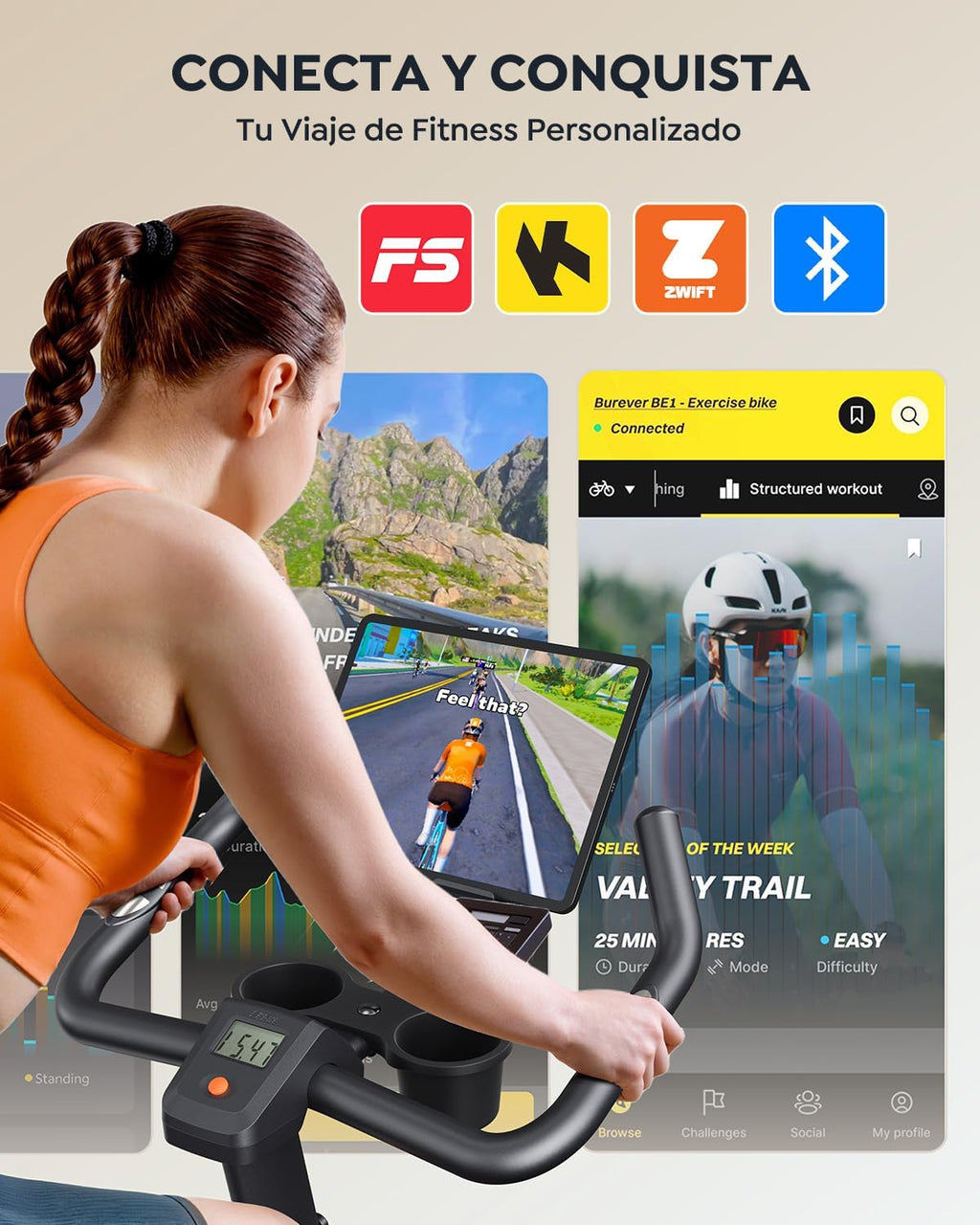 Bicicleta Eestática para Casa con APP, Bicicleta estatica Silenciosa con Resistencia Magnética 0-100%, Pantalla LED, Soporte para Mancuernas y Portavasos, Estructura Estable, MAX 160KG