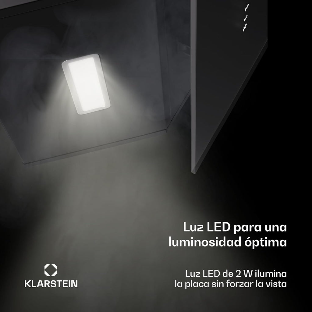 KLARSTEIN Alina Campana Extractora - 570 m³/h, Clase A, LED, 54 dB, Recirculación & Extracción, Campana Cocina Decorativa, Control Táctil, 39.8 cm Ancho, Negro