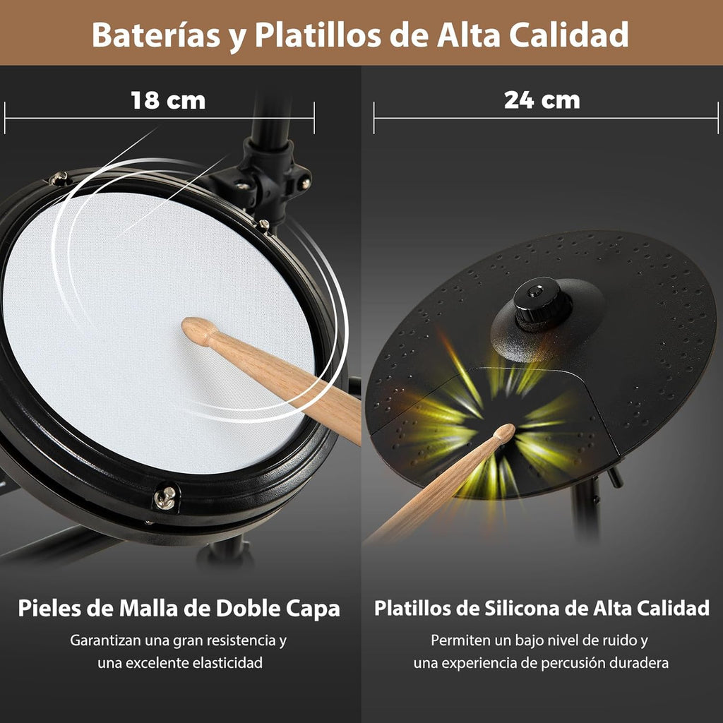GOPLUS Batería Electrónica Completa Plegable con 150 Sonidos, Pads de Malla, Platillos de Silicona, 10 Canciones, 9 Tipos de Metrónomo, USB Midi, 2 Pedales, 2 Baquetas, Asiento Ajustable
