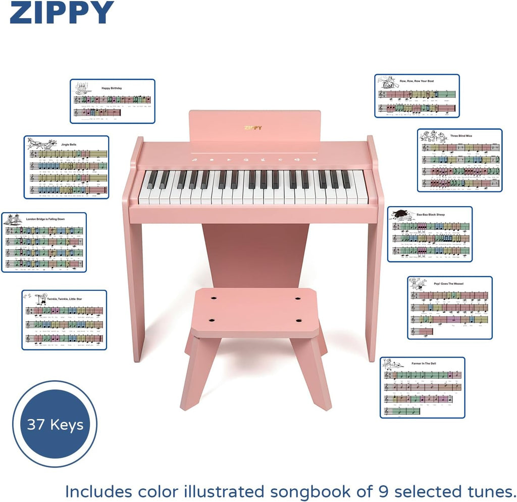Teclado de Piano para niños, Piano Digital de 37 Teclas, Juguete de Instrumentos de Aprendizaje de música, Piano de Madera para 3 + niñas y niños (Rosa Plus)