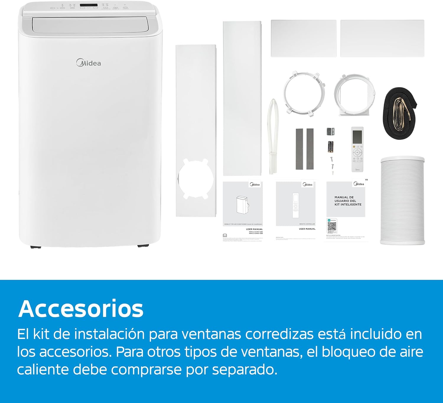 MIDEA Pingüino Aire Acondicionado Portátil 3 en 1 | 3000 Frigorías / 12000 BTU | Air conditioner Silencioso 43m2 - Deshumidificador Ventilador Climatizador 3500 W - 4 modalidades con kit de ventana