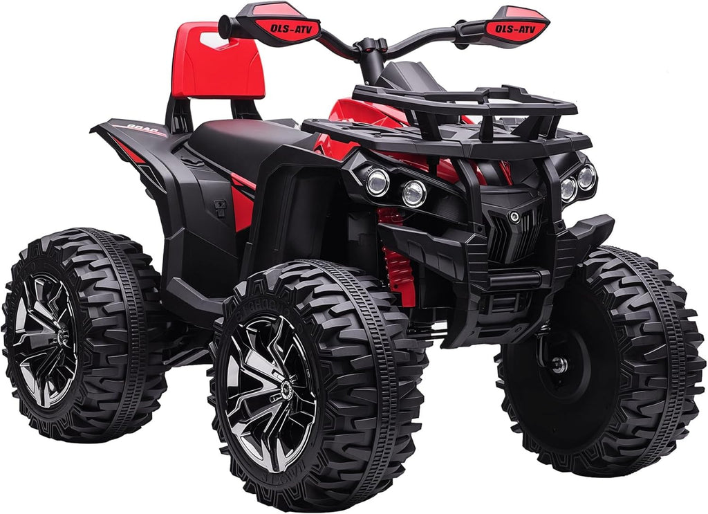 HOMCOM Quad Eléctrico 12V para Niños +3 Años con 2 Motores Faros Música Neumáticos de Suspensión Botones Avance y Retroceso Vehículo Eléctrico a Batería 100x65x73 cm Rojo