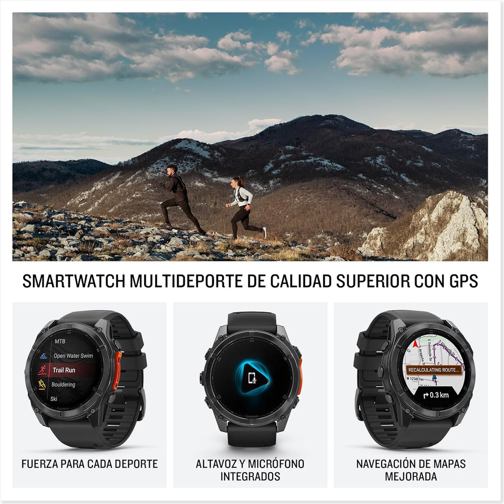 Garmin fēnix 8-51mm - Reloj de Alto Rendimiento GPS Multideporte con Pantalla táctil AMOLED, Linterna LED, Altavoz y micrófono Integrados, Mapas y hasta 29 días de autonomía, Negro