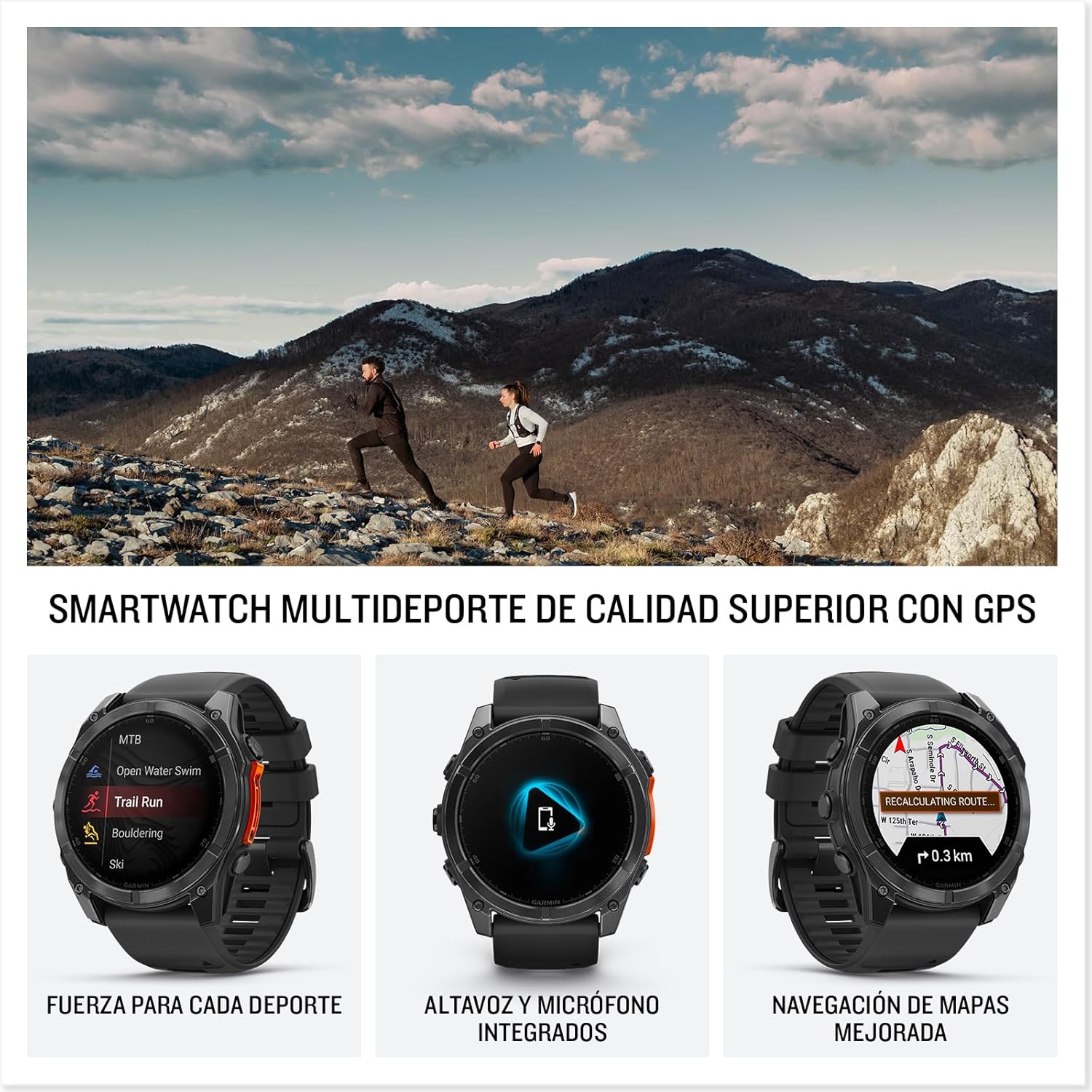 Garmin fēnix 8-51mm - Reloj de Alto Rendimiento GPS Multideporte con Pantalla táctil AMOLED, Linterna LED, Altavoz y micrófono Integrados, Mapas y hasta 29 días de autonomía, Negro