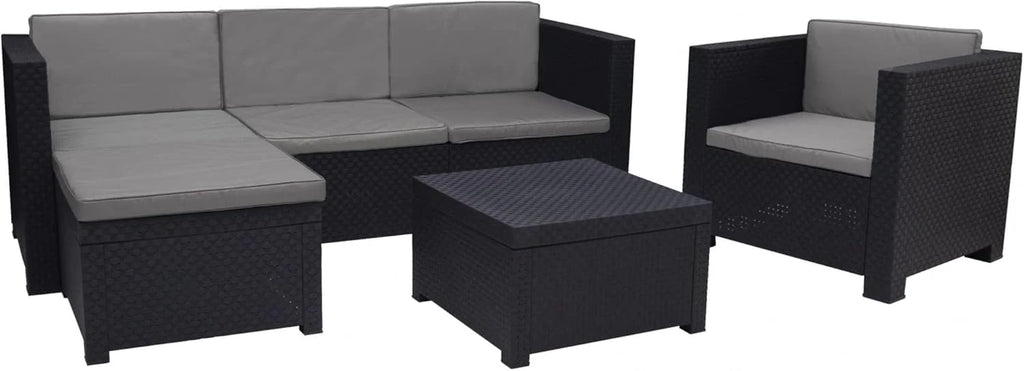 SP Berner - Shaf - Manhattan | Outdoor Living Room Furniture Set - 5 Seater Outdoor Garden Furniture Set | Made in Spain with Recycled Materials - Graphite Colour