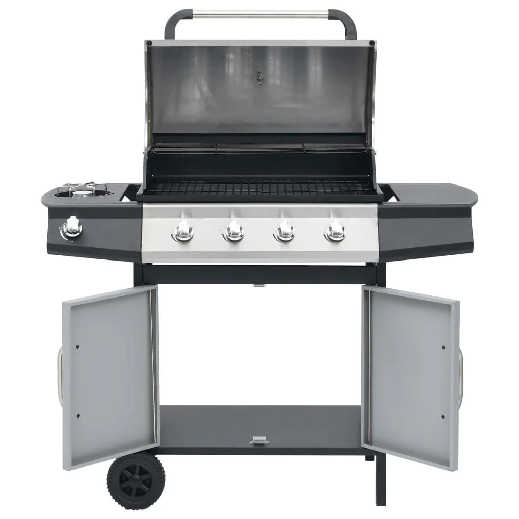 Barbacoa Grill De Gas 4+1 Quemadores Negra Y Plateada Vidaxl