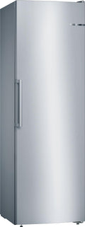 Bosch - Congelador Vertical NoFrost, Serie 4, alto 186 x ancho 60 cm, 242 L, Cajones BigBox para alimentos grandes, Sistema Multiairflow, Acero, GSN29VIEP