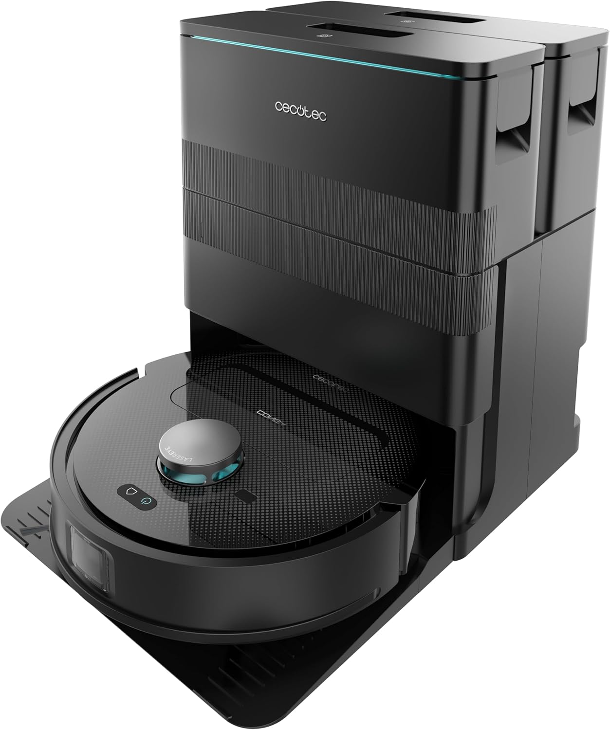 Cecotec Robot Aspirador y Friegasuelos con Base de Autovaciado y App Conga X50 X-Treme. Navegación Láser, Mapeo Interactivo, 15000Pa, Autonomía 240mins, Mopas Elevables, Base con 3 Depósitos