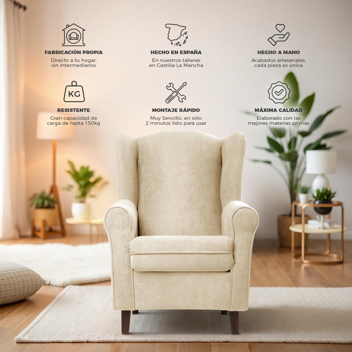SUENOSZZZ-ESPECIALISTAS DEL DESCANSO SUEÑOS ZZZ - Sillón Irene, sillón orejero de Lactancia tapizado en Tela Anti Manchas Color Marrón, sillón butaca para Dormitorio, salón o habitación de bebé