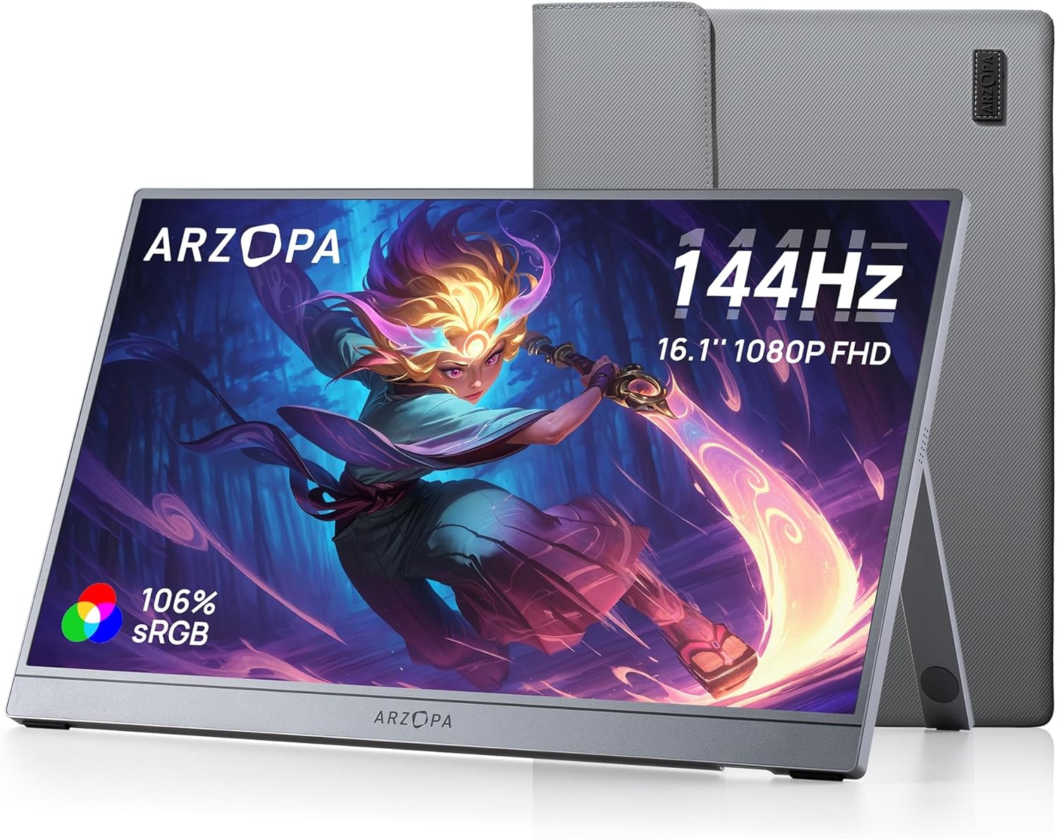 ARZOPA 16" Przenośny Monitor 2.5K | Matryca IPS 123% sRGB 400 Nit | Ekran do Pracy 16:10 do Laptopa, Mac, PC, Telefon | USB-C i HDMI - Z1RC