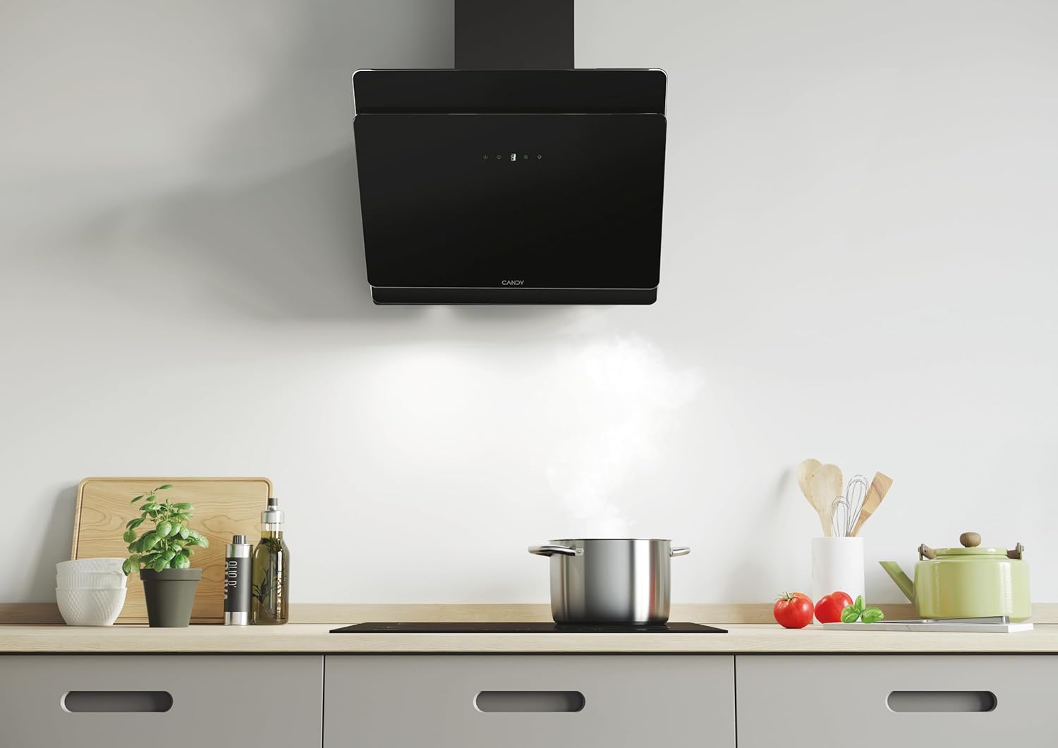 Candy CDG6CBP8B, Campana Decorativa 60 CM, 4 Niveles de Potencia, 611 M3/H, Control táctil, Filtros de Aluminio Antigrasas y Filtros de Carbono Incluidos, Iluminación LED, 62DB, Negro
