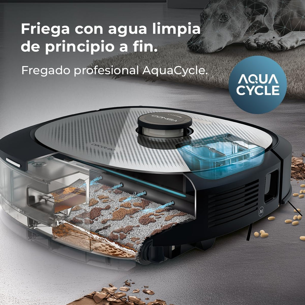 Cecotec Robot Aspirador y Friegasuelos con IA, Base Autovaciado y Tecnología Láser Conga Z100. 20000Pa, Fregado Profesional con Mopa Bimaterial XXL, Autovaciado Polvo, Agua y Limpieza de Mopas, App
