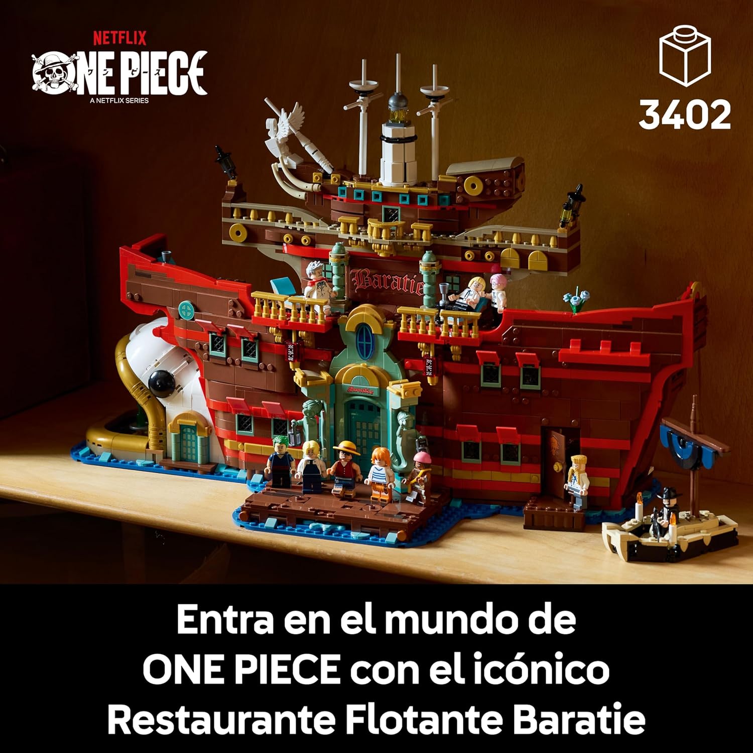 One Piece Restaurante Flotante Baratie - Maqueta de Barco para Adultos - Decoración Anime con Interior Detallado y 10 Minifiguras Inc. Luffy, Nami y Sanji - Regalo para Fans 75640