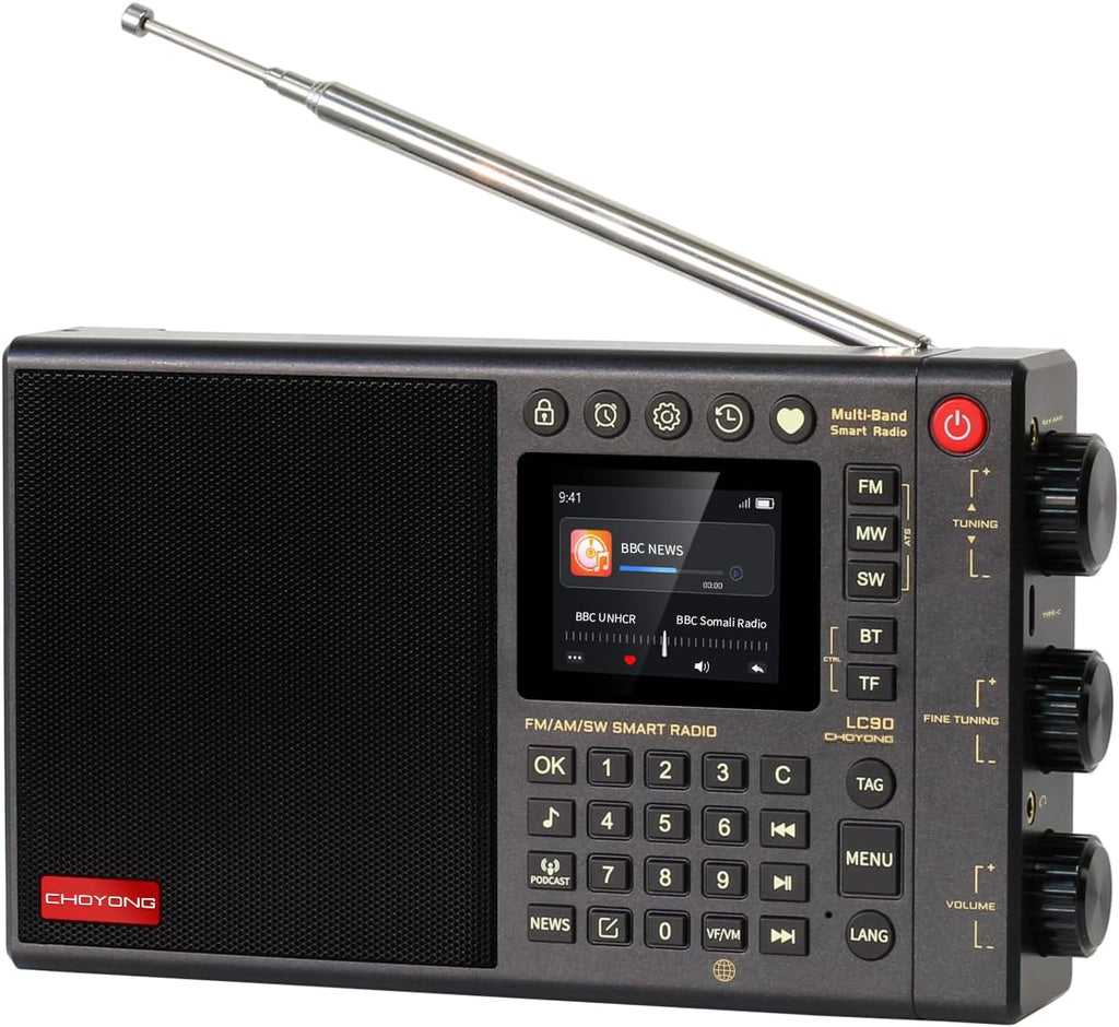 CHOYONG LC90 WIFI/4G - Radio inteligente multibanda portátil AM/FM, receptor de onda larga y corta con SSB, Bluetooth, tarjeta Choyoung
