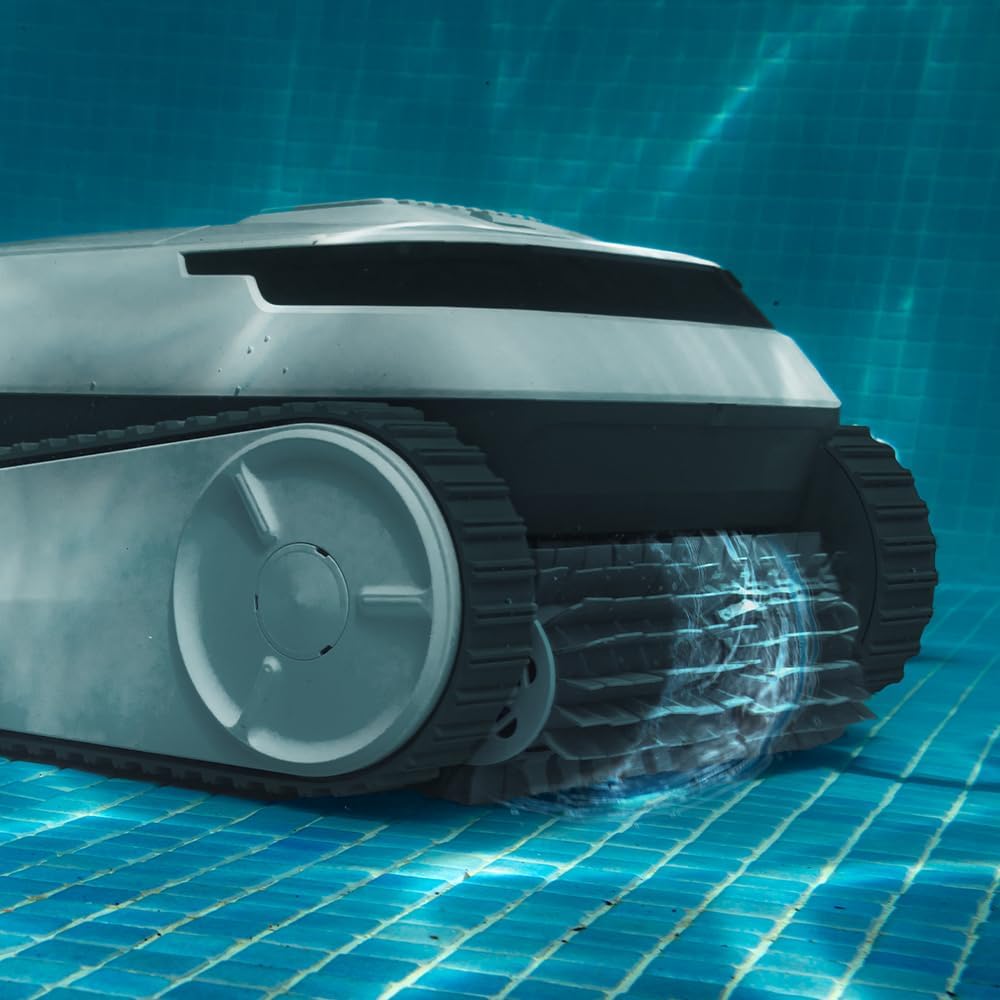 Cecotec Robot Limpiapiscinas para Fondos, Paredes y Línea de Flotación Conga Pooldroid 5000 TotalClean Pearl. Superficies 100m2, Pendiente Máx 90º, Limpieza Ordenada, Autonomía 100min, Capacidad 4L