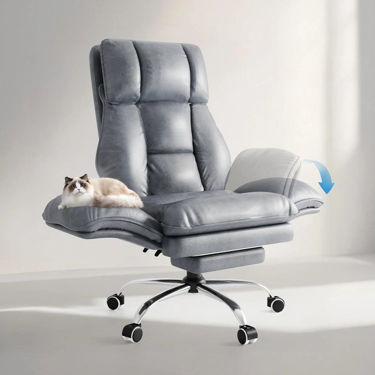 HOMRELEXA Big and Tall Ergonomic Executive Office Chair with Footrest, Flip Up Armrests and High Back, Plush Curly Hair - White