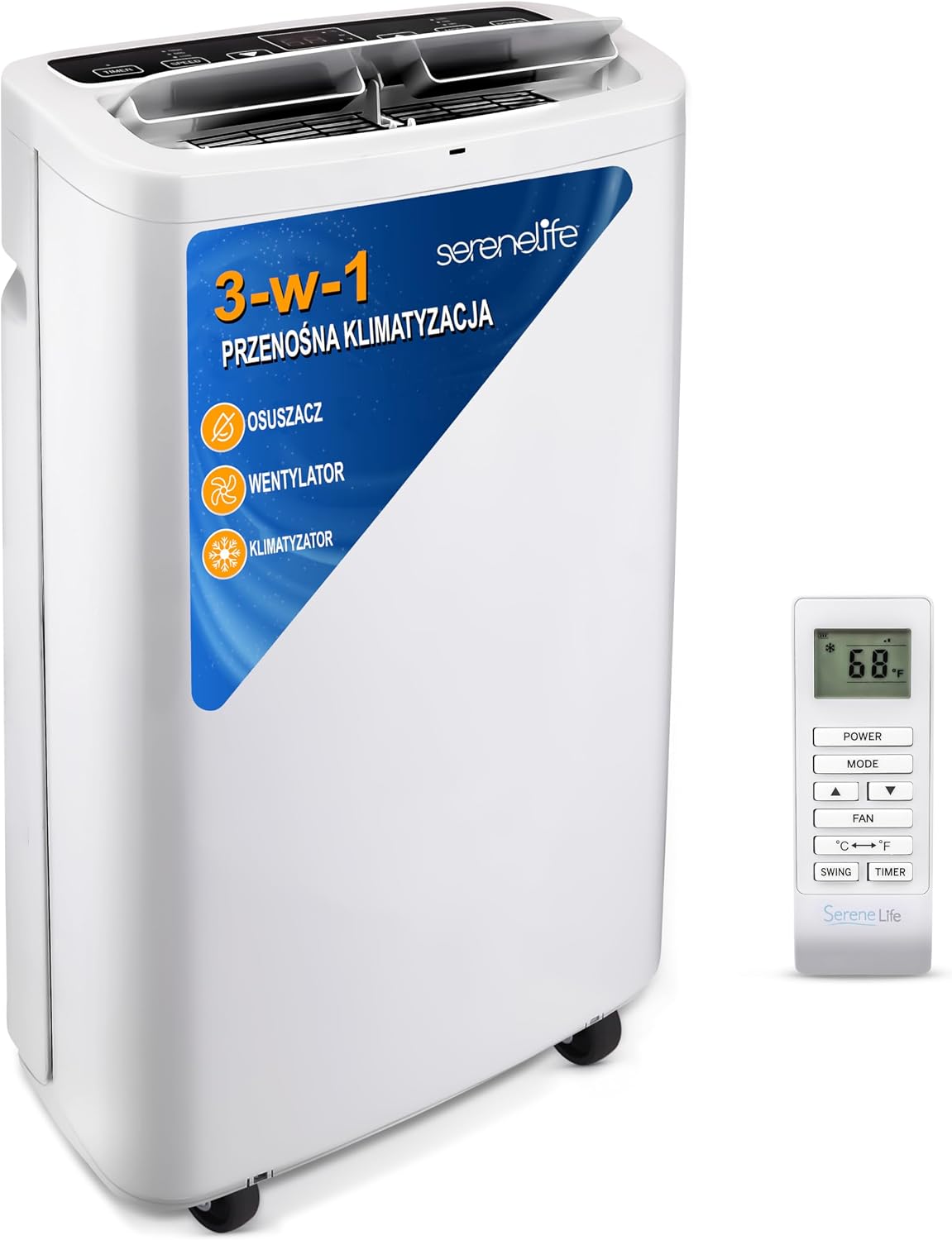 SereneLife Mobilny klimatyzator 3 w 1 z wężem wylotowym – chłodnica powietrza, osuszacz powietrza i wentylator, 9000 BTU, wilgotność 1,5 l na godzinę, chłodzi pomieszczenia do 42 m²