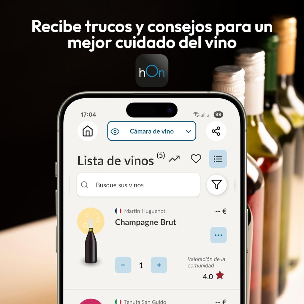 Candy DiVino CWC058, Vinoteca, 58 Botellas, WiFi, App hOn, Puerta Reversible, 10 Baldas, Tratamiento Anti-UV, Compresor Antivibraciones, Iluminación LED, Control Digital,Tirador Integrado, 37DB, Negro