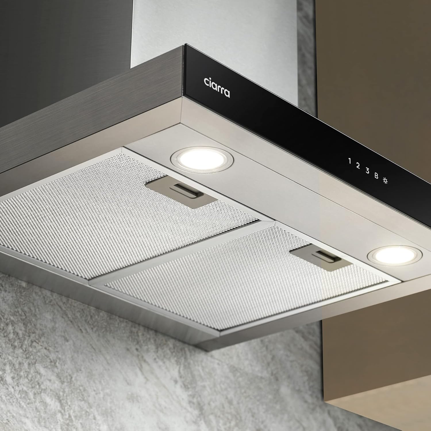 Ciarra CBCS6102 Campanas Extractora 60cm 650 m³/h - Control Táctil y Wifi - 4 Velocidades - Evacuación al Exterior y Recirculación Interna por Filtro de Carbón CBCF003 - Acero Inoxidable