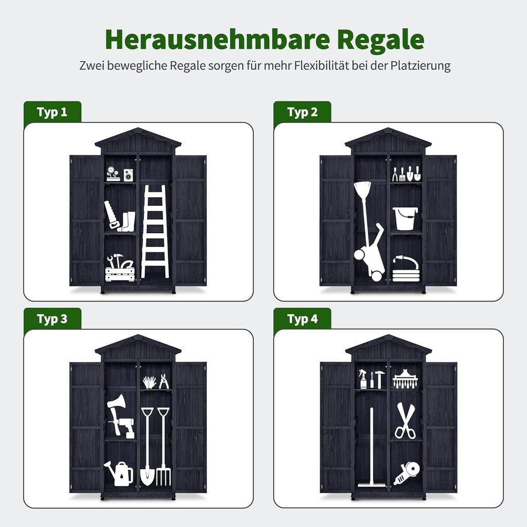 M MCombo Armario de jardín caseta de jardín de Madera Resistente a la Intemperie, Armario Exterior Impermeable con Suelo, para Uso Exterior balcón, 74×99×193 cm (Gris Antracita)
