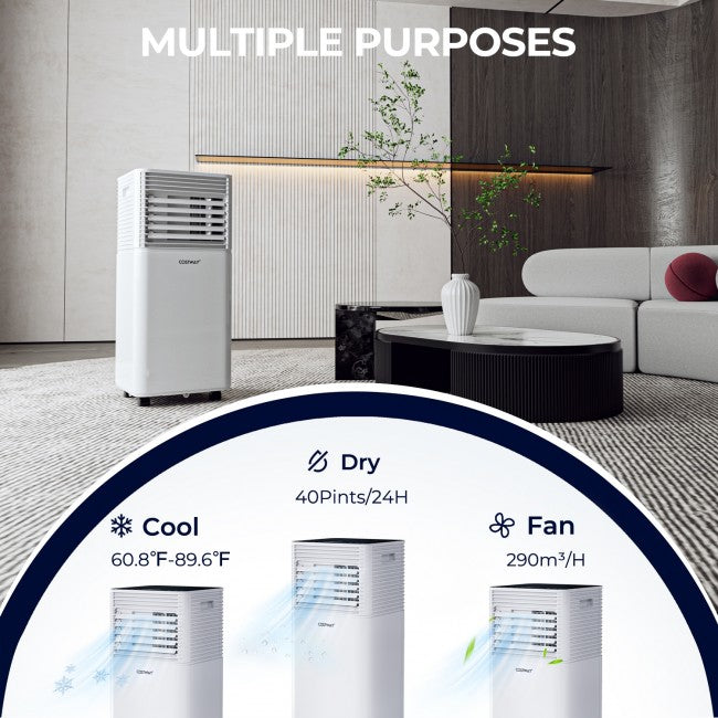 Aire Acondicionado Portátil 3 en 1 de 8000 BTU con Deshumidificador y Modo Ventilador