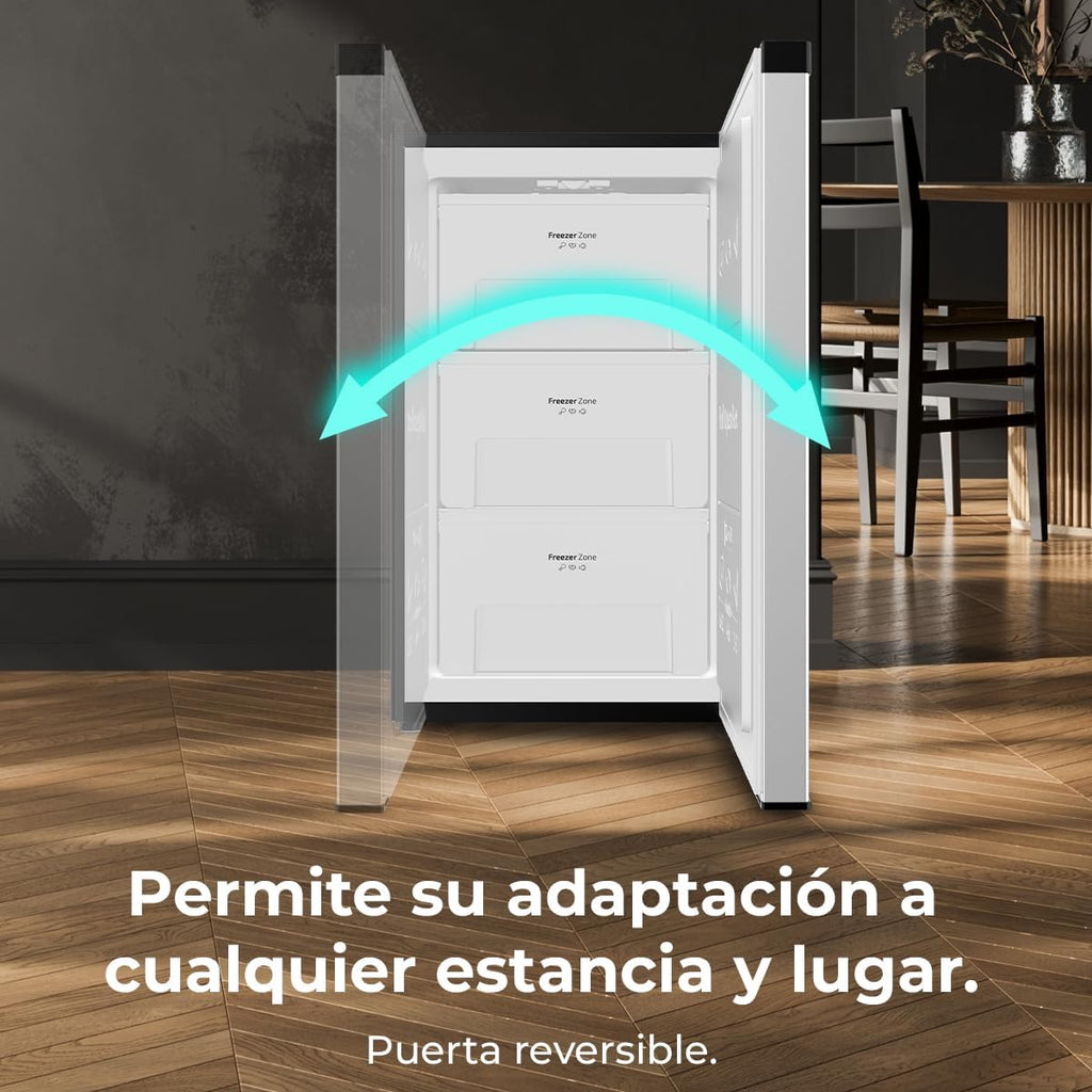 Cecotec Congelador Vertical Sobremesa 87L Bolero CoolMarket TF 87 Inox. 83,6 cm de Altura y 50,6 cm de Ancho, Bajo Consumo, Puerta Plana y Reversible, Diseño Compacto, Blanco