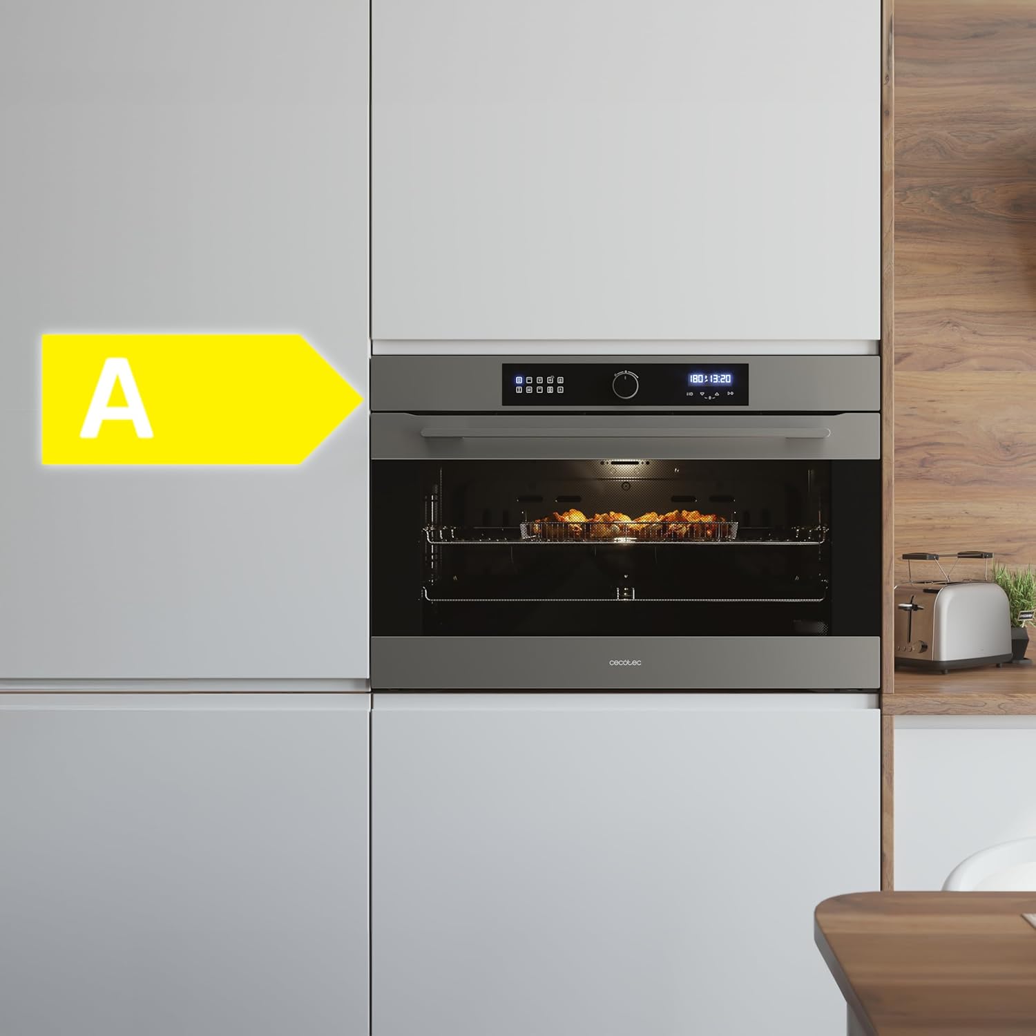 Cecotec Horno Integrable Multifunción Bolero Hexa AF319000 Inox A 3800W, 133L de Capacidad, 11 Funciones con Airfryer Master, Pizza Master, Steam Asisst, Steam EasyClean, 3D Cooking, Defrost