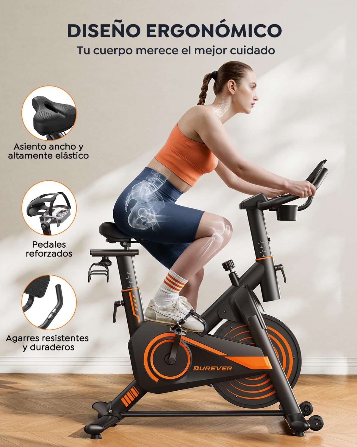Bicicleta Eestática para Casa con APP, Bicicleta estatica Silenciosa con Resistencia Magnética 0-100%, Pantalla LED, Soporte para Mancuernas y Portavasos, Estructura Estable, MAX 160KG